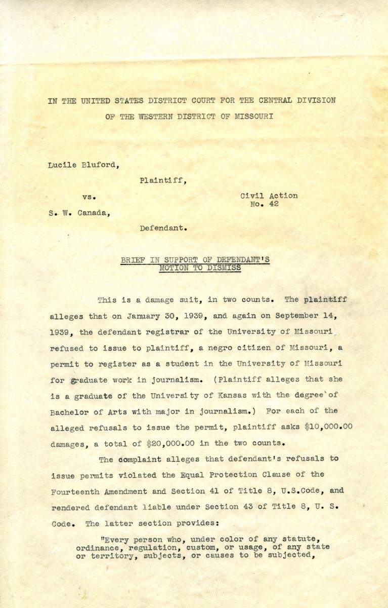 Cover page of Bluford's 1940 law suit